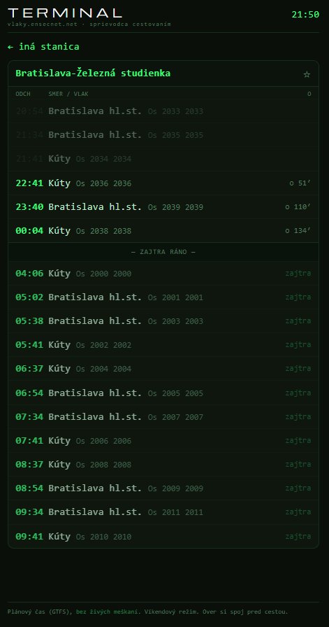 vlaky.ensecnet.net departure board